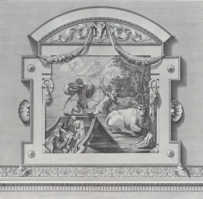 Framed Print : Plate 24: Ulysses's companions stealing the oxen sacred to Apollo, 1756. Creators: Bartolomeo Crivellari, Gabriel Soderling Framed Print : Plate 24: Ulysses's companions stealing the oxen sacred to Apollo, 1756. Creators: Bartolomeo Crivellari, Gabriel Soderling