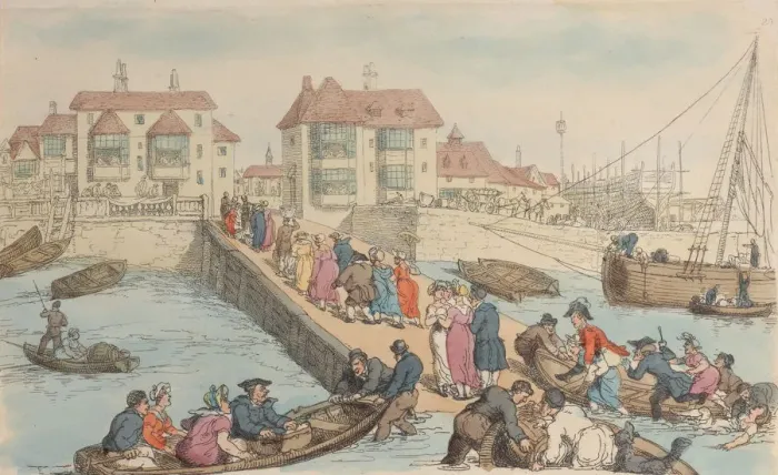 Framed Print : Plate 25: A Landing Place, from World in Miniature, 1816. 1816 Framed Print : Plate 25: A Landing Place, from World in Miniature, 1816. 1816