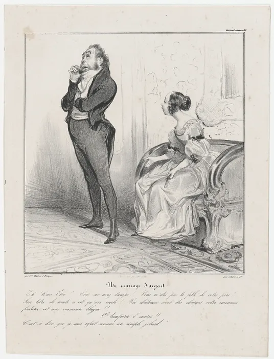 Framed Print : Plate 26: Un marriage d'argent, 1838. Creator: Honore Daumier. Plate 26: Un marriage d'argent, 1838. Creator: Honore Daumier Framed Print : Plate 26: Un marriage d'argent, 1838. Creator: Honore Daumier. Plate 26: Un marriage d'argent, 1838. Creator: Honore Daumier