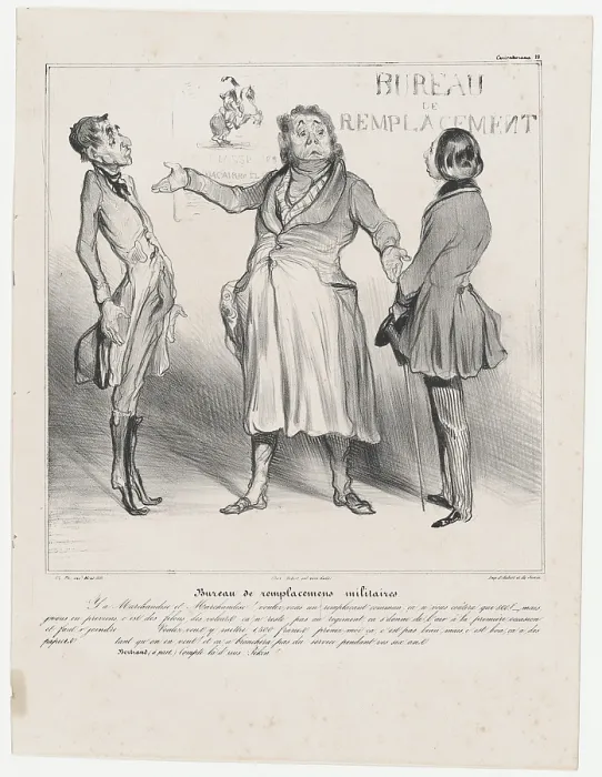 Framed Print : Plate 28: Bureau de remplacemens militaires, 1838. Creator: Honore Daumier Framed Print : Plate 28: Bureau de remplacemens militaires, 1838. Creator: Honore Daumier