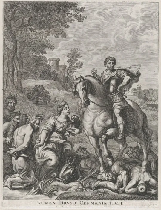 Framed Print : Plate 29: Germany conquered by Drusus; from Guillielmus Becanuss Serenissimi Principis F... 1636. Creator: Jacob Neeffs Framed Print : Plate 29: Germany conquered by Drusus; from Guillielmus Becanuss Serenissimi Principis F... 1636. Creator: Jacob Neeffs
