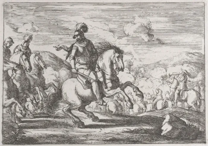 Framed Print : Plate 3: the charge is ordered, 1635-60. Creator: Jacques Courtois Framed Print : Plate 3: the charge is ordered, 1635-60. Creator: Jacques Courtois