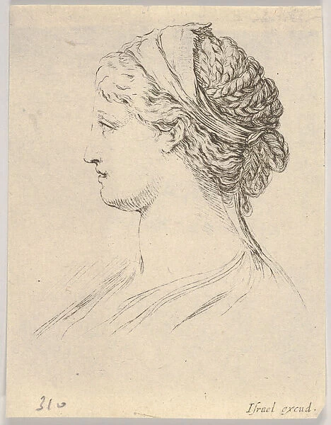 Plate 3: head of a woman with braided hair, turned in profile to the right