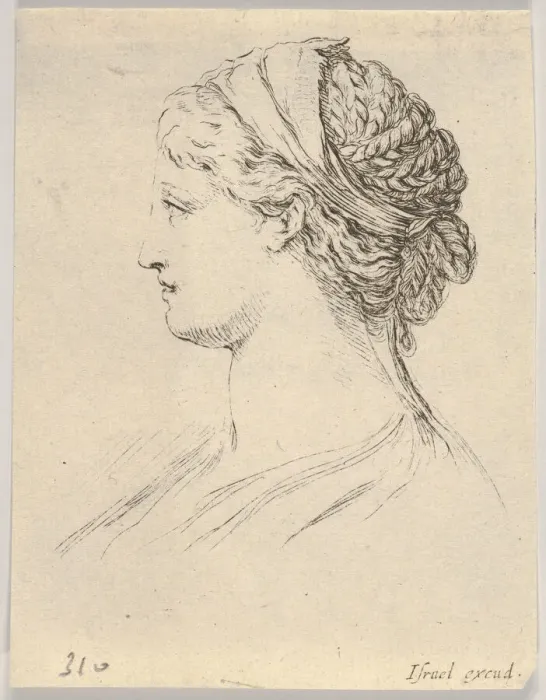 Framed Print : Plate 3: head of a woman with braided hair, turned in profile to the right Framed Print : Plate 3: head of a woman with braided hair, turned in profile to the right