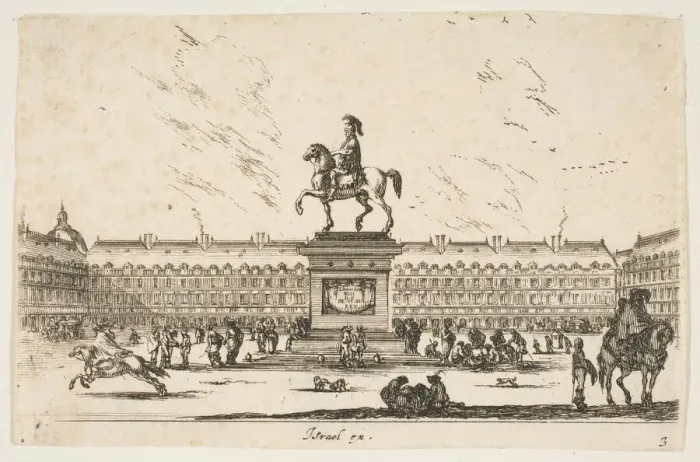 Framed Print : Plate 3: La Place Royale, equestrian statue of Louis XIII in profile facing the left in Framed Print : Plate 3: La Place Royale, equestrian statue of Louis XIII in profile facing the left in