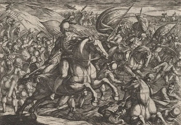 Framed Print : Plate 30: Cerialis Driving the Dutch into the Rhine, from The War of the Romans Against Framed Print : Plate 30: Cerialis Driving the Dutch into the Rhine, from The War of the Romans Against