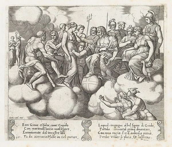 Plate 30: Venus and Cupid pleading their case before Jupiter and other Gods with Mercur... 1530-60. Creator: Master of the Die