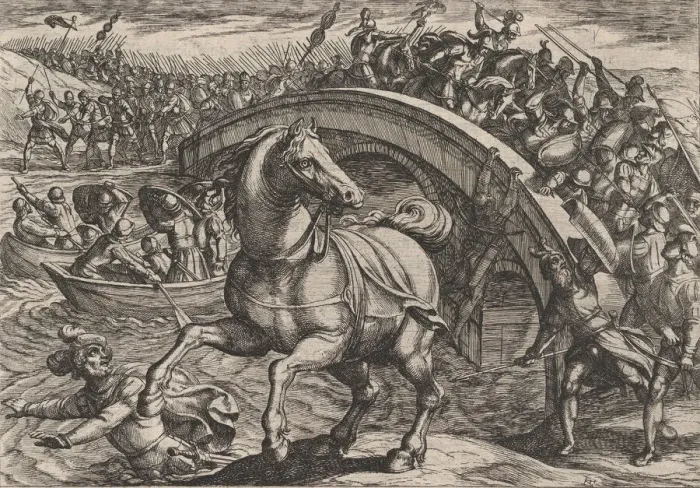 Framed Print : Plate 31: Civilis Forced to Dismount and Swim Across the River Framed Print : Plate 31: Civilis Forced to Dismount and Swim Across the River