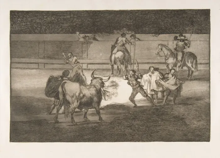 Framed Print : Plate 31 of the Tauromaquia : Banderillas with firecrackers. 1816 Framed Print : Plate 31 of the Tauromaquia : Banderillas with firecrackers. 1816