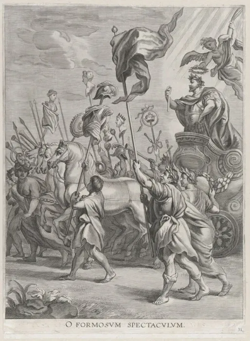 Framed Print : Plate 31: The triumph of Scipio Africanus; from Guillielmus Becanuss Serenissimi Princip... 1636. Creators: Jacob Neeffs, Johannes Meursius, Willem van der Beke Framed Print : Plate 31: The triumph of Scipio Africanus; from Guillielmus Becanuss Serenissimi Princip... 1636. Creators: Jacob Neeffs, Johannes Meursius, Willem van der Beke