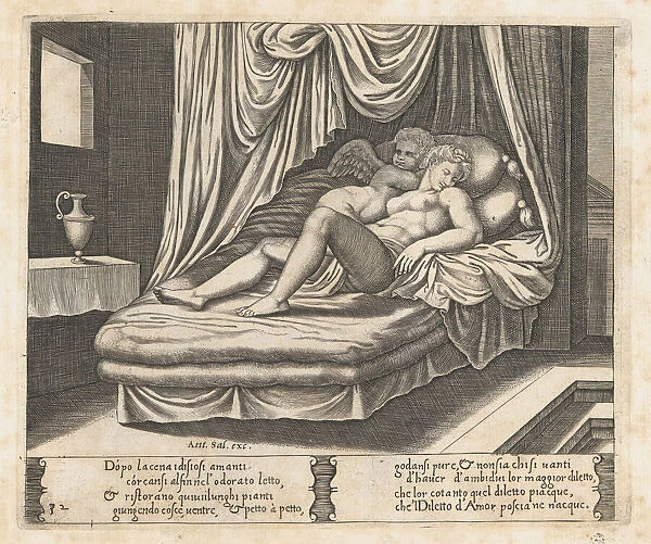 Plate 32: Cupid and Psyche in the nuptial bed, from the Story of Cupid and Psyche as to... 1530-60. Creator: Master of the Die