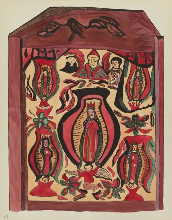 Framed Print : Plate 32: Our Lady of Guadalupe: From Portfolio Spanish Colonial Designs of New Mexico, 1934 / 1942. Creator: Unknown Framed Print : Plate 32: Our Lady of Guadalupe: From Portfolio Spanish Colonial Designs of New Mexico, 1934 / 1942. Creator: Unknown