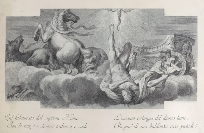 Framed Print : Plate 34: Auriga, the charioteer, falls from the chariot at center Framed Print : Plate 34: Auriga, the charioteer, falls from the chariot at center