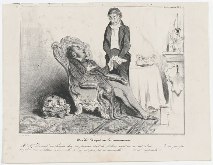 Framed Print : Plate 34: Diable! Respectons les convenances!, 1838. Creator: Honore Daumier Framed Print : Plate 34: Diable! Respectons les convenances!, 1838. Creator: Honore Daumier