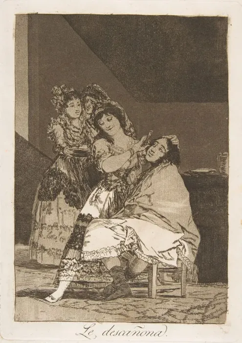 Framed Print : Plate 35 from Los Caprichos : She fleeces him (Le descanona. ), 1799 Framed Print : Plate 35 from Los Caprichos : She fleeces him (Le descanona. ), 1799