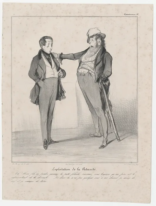 Framed Print : Plate 37: Exploitation de la Paternite, 1838. Creator: Honore Daumier