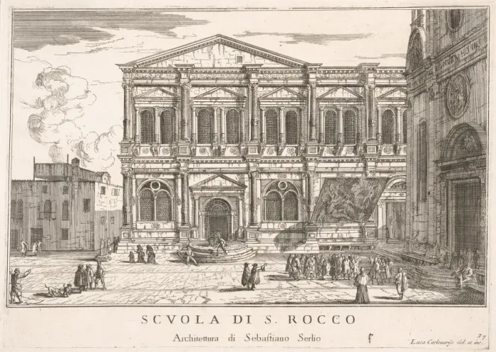 Framed Print : Plate 37: Side view of the school of St. Roch at left and view of facade of the church of Framed Print : Plate 37: Side view of the school of St. Roch at left and view of facade of the church of