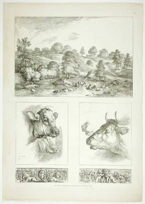 Framed Print : Plate Four of 38 from Oeuvres de J. B. Huet, 1796–99. Creator: Jean Baptiste Marie Huet Framed Print : Plate Four of 38 from Oeuvres de J. B. Huet, 1796–99. Creator: Jean Baptiste Marie Huet