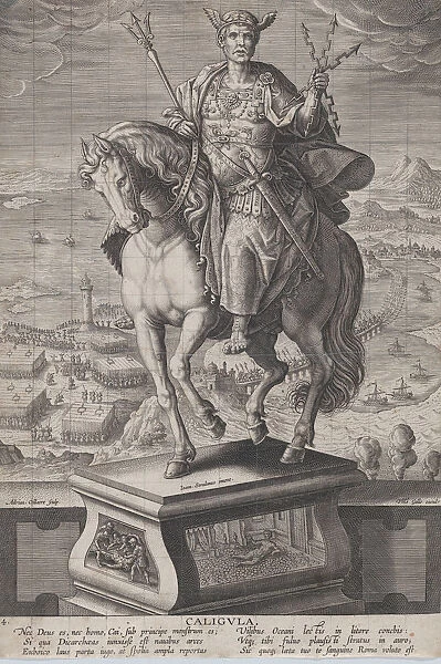 Plate 4: equestrian statue of Caligula, seen three-quarters to the left, wearing a