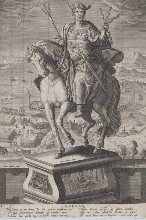 Framed Print : Plate 4: equestrian statue of Caligula, seen three-quarters to the left, wearing a Framed Print : Plate 4: equestrian statue of Caligula, seen three-quarters to the left, wearing a
