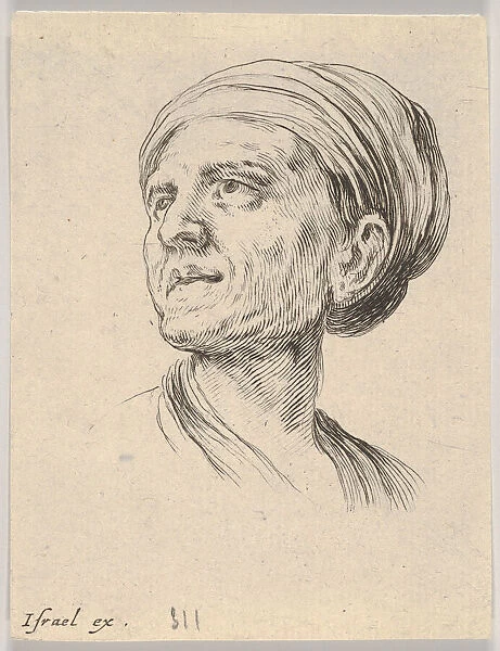 Plate 4: head of an old woman with a bonnet, looking left from Various heads