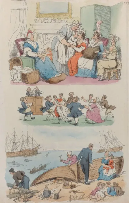 Framed Print : Plate 4: A Lying-in Visit, A Round Dance, from World in Miniature, 1816 Framed Print : Plate 4: A Lying-in Visit, A Round Dance, from World in Miniature, 1816