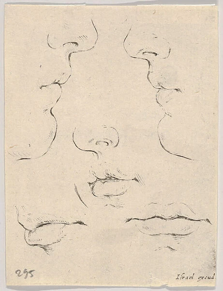 Plate 4: two profiles and three mouths, from The Book for Learning to Draw (Livre po