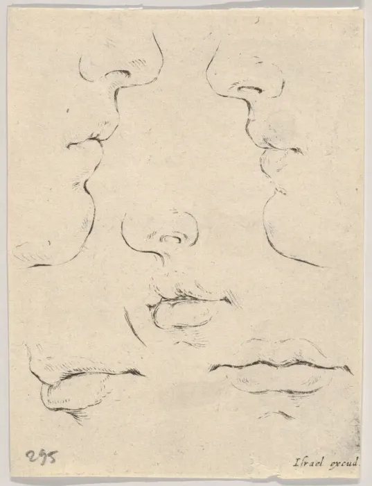 Framed Print : Plate 4: two profiles and three mouths, from The Book for Learning to Draw (Livre po Framed Print : Plate 4: two profiles and three mouths, from The Book for Learning to Draw (Livre po