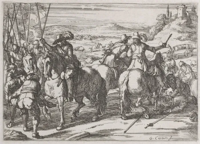 Framed Print : Plate 4: the rescuing of dead and wounded soldiers, 1635-60. Creator: Jacques Courtois Framed Print : Plate 4: the rescuing of dead and wounded soldiers, 1635-60. Creator: Jacques Courtois