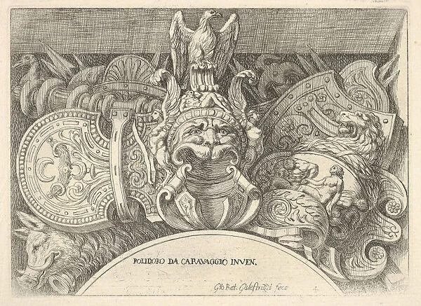 Plate 4: trophies of Roman arms from decorations above the windows on the second floor