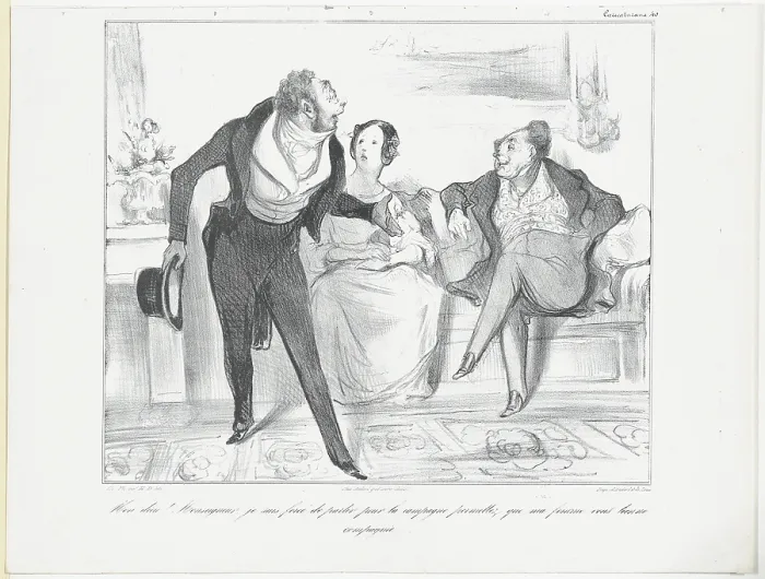 Framed Print : Plate 40: Mon dieu! Monseigneur, je suis force de partir pour la campagne... 1838. Creator: Honore Daumier Framed Print : Plate 40: Mon dieu! Monseigneur, je suis force de partir pour la campagne... 1838. Creator: Honore Daumier