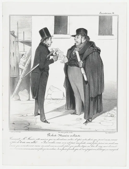 Framed Print : Plate 41: Robert Macaire architecte, 1838. Creator: Honore Daumier Framed Print : Plate 41: Robert Macaire architecte, 1838. Creator: Honore Daumier