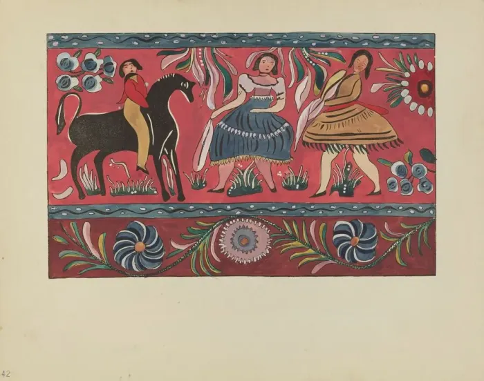 Framed Print : Plate 42: Painted Chest Design: From Portfolio Spanish Colonial Designs of New Mexico, 1935 / 1942. Creator: Unknown Framed Print : Plate 42: Painted Chest Design: From Portfolio Spanish Colonial Designs of New Mexico, 1935 / 1942. Creator: Unknown