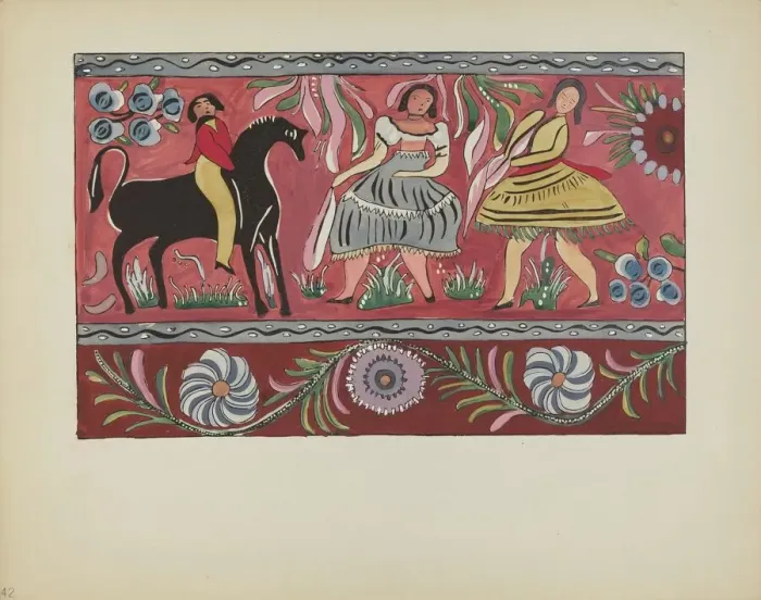Framed Print : Plate 42: Painted Chest Design: From Portfolio Spanish Colonial Designs of New Mexico, 1935 / 1942. Creator: Unknown Framed Print : Plate 42: Painted Chest Design: From Portfolio Spanish Colonial Designs of New Mexico, 1935 / 1942. Creator: Unknown
