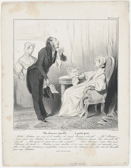 Framed Print : Plate 43: Un homme sensible...a juste prix, 1838. Creator: Honore Daumier Framed Print : Plate 43: Un homme sensible...a juste prix, 1838. Creator: Honore Daumier