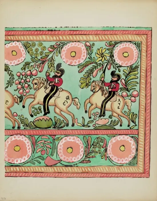 Framed Print : Plate 43: Painted Chest Design: From Portfolio Spanish Colonial Designs of New Mexico, 1935 / 1942. Creator: Unknown Framed Print : Plate 43: Painted Chest Design: From Portfolio Spanish Colonial Designs of New Mexico, 1935 / 1942. Creator: Unknown
