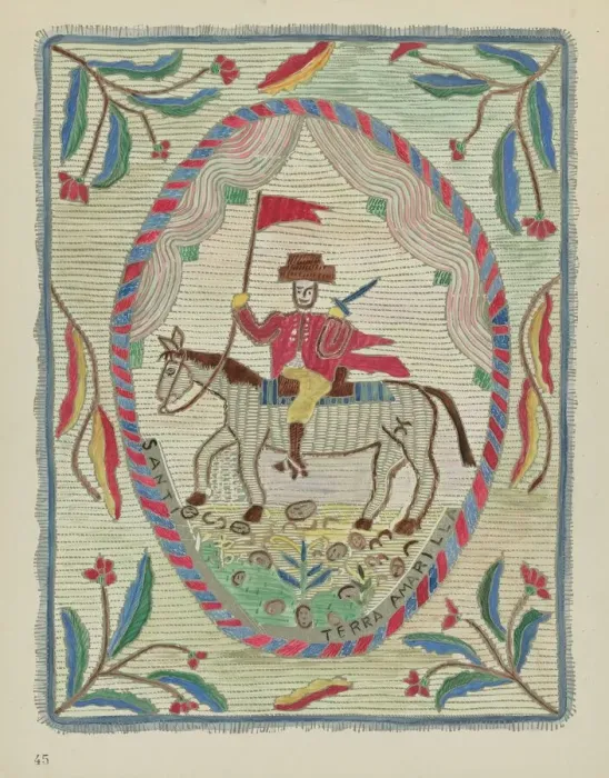 Framed Print : Plate 45: Embroidered Bedspread (St. James): From Portfolio Spanish Colonial... 1935 / 1942. Creator: Unknown Framed Print : Plate 45: Embroidered Bedspread (St. James): From Portfolio Spanish Colonial... 1935 / 1942. Creator: Unknown