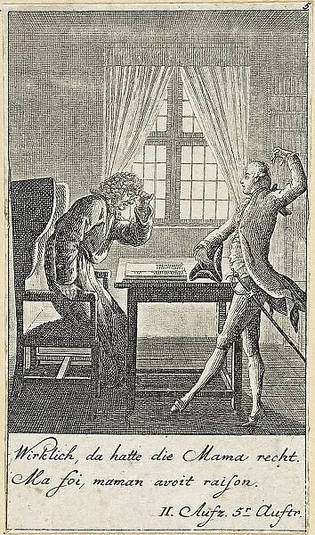 Plate 5 for C. L. Bretzner's The Marriage Broker, 1784. Creator: Daniel Nikolaus Chodowiecki