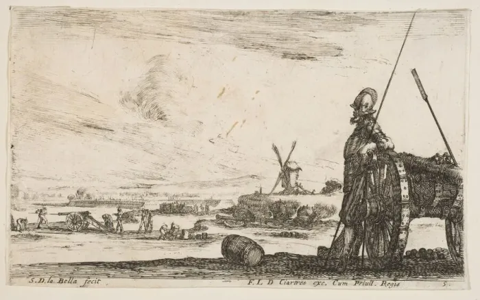 Framed Print : Plate 5: A Pikeman standing at right next to a cannon, other military figures... ca Framed Print : Plate 5: A Pikeman standing at right next to a cannon, other military figures... ca