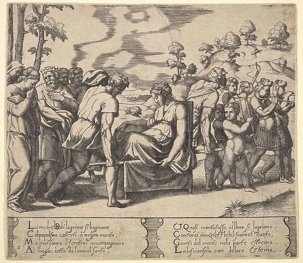 Plate 5: Psyche carried on a litter, from the Fable of Cupid and Psyche, 1530-60