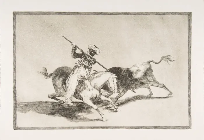 Framed Print : Plate 5 from The Tauromaquia : The spirited Moor Gazul is the first to spear bulls Framed Print : Plate 5 from The Tauromaquia : The spirited Moor Gazul is the first to spear bulls