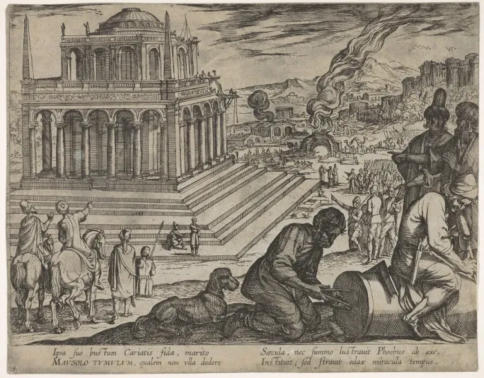 Framed Print : Plate 5: Tomb of Mausolus, stone masons make a column at the right Framed Print : Plate 5: Tomb of Mausolus, stone masons make a column at the right