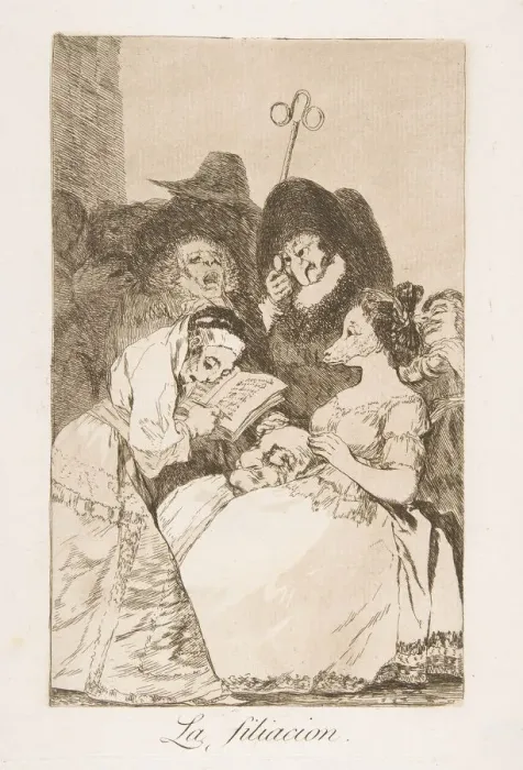 Framed Print : Plate 57 from Los Caprichos : The filiation (La filiacion. ), 1799 Framed Print : Plate 57 from Los Caprichos : The filiation (La filiacion. ), 1799