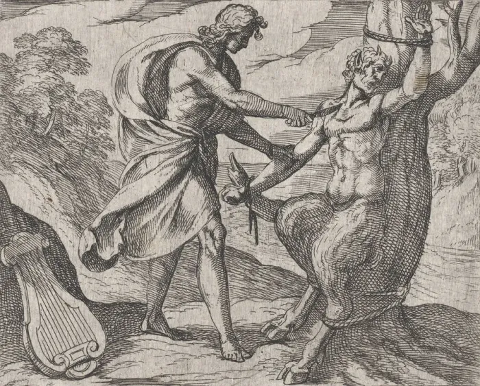 Framed Print : Plate 58: Apollo Killing Marsyas (Marsyas victus ab Apolline excoriatur) Framed Print : Plate 58: Apollo Killing Marsyas (Marsyas victus ab Apolline excoriatur)