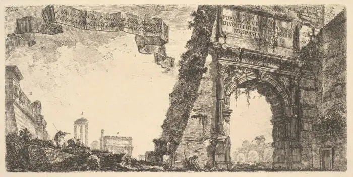 Framed Print : Plate 6: 1. Arch of Titus. 2. Villa Farnese. 3. Columns of the Temple of Jupiter Stato Framed Print : Plate 6: 1. Arch of Titus. 2. Villa Farnese. 3. Columns of the Temple of Jupiter Stato