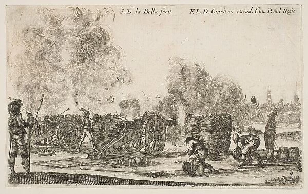 Plate 6: battery of cannons firing on a city, from Various Military Caprices (Varii