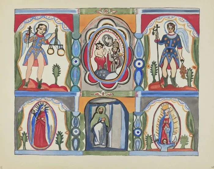 Framed Print : Plate 6: Chapel Altarpiece, Santa Cruz: From Portfolio Spanish Colonial... 1935 / 1942. Creator: Unknown Framed Print : Plate 6: Chapel Altarpiece, Santa Cruz: From Portfolio Spanish Colonial... 1935 / 1942. Creator: Unknown