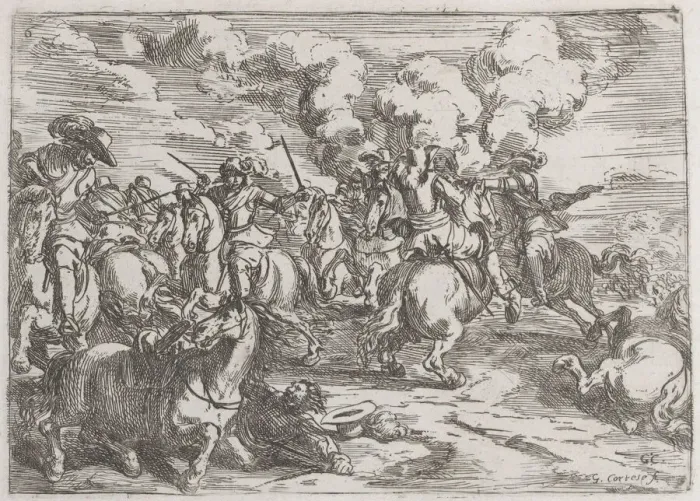 Framed Print : Plate 6: the combat, 1635-60. Creator: Jacques Courtois Framed Print : Plate 6: the combat, 1635-60. Creator: Jacques Courtois