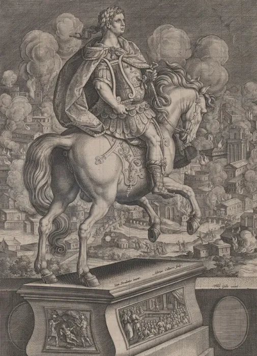 Framed Print : Plate 6: equestrian statue of Nero, seen from behind, the Great Fire of Rome in Framed Print : Plate 6: equestrian statue of Nero, seen from behind, the Great Fire of Rome in