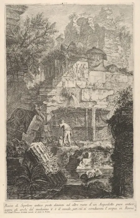 Framed Print : Plate 6: Ruins of an ancient tomb in front of ruins of an ancient aqueduct Framed Print : Plate 6: Ruins of an ancient tomb in front of ruins of an ancient aqueduct